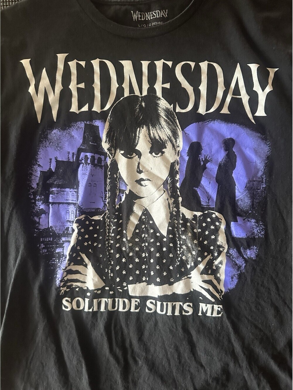 Wednesday Addams Netflix Shirt Large Black Goth Tee Solitude Suits Me Graphic